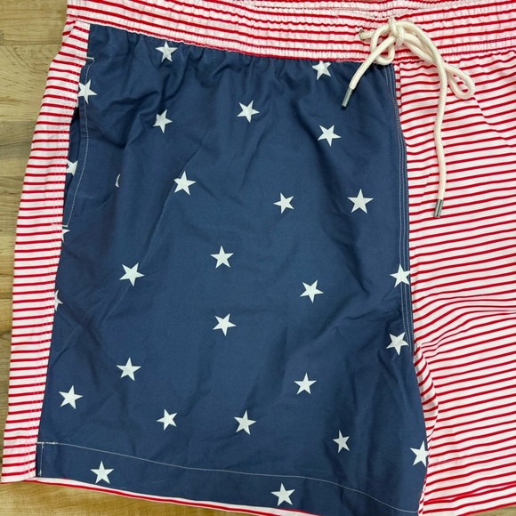 NWT Brooks Brothers Swim Trunks XXL Red Blue Flag Shorts Swimsuit *color Flaw - Picture 3 of 14